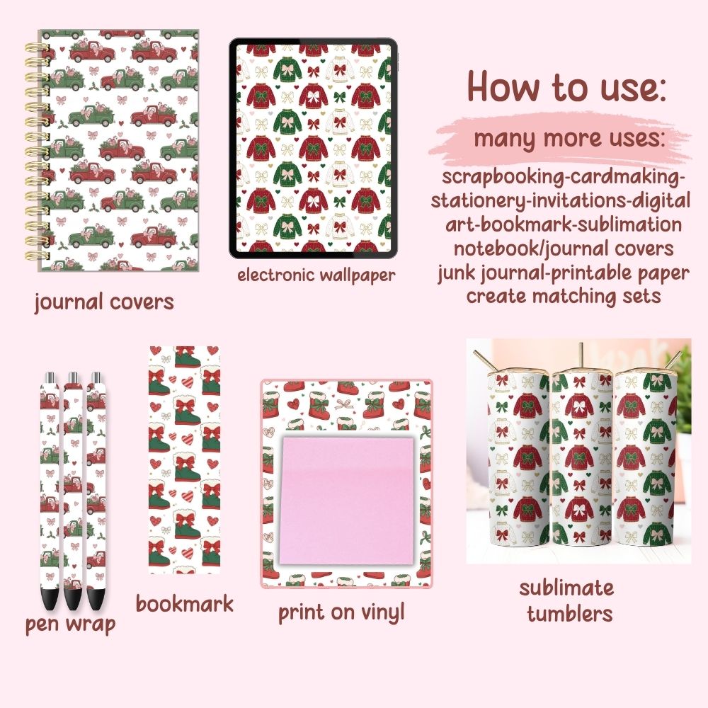 Classic Cozy Christmas Digital Pattern Paper Bundle
