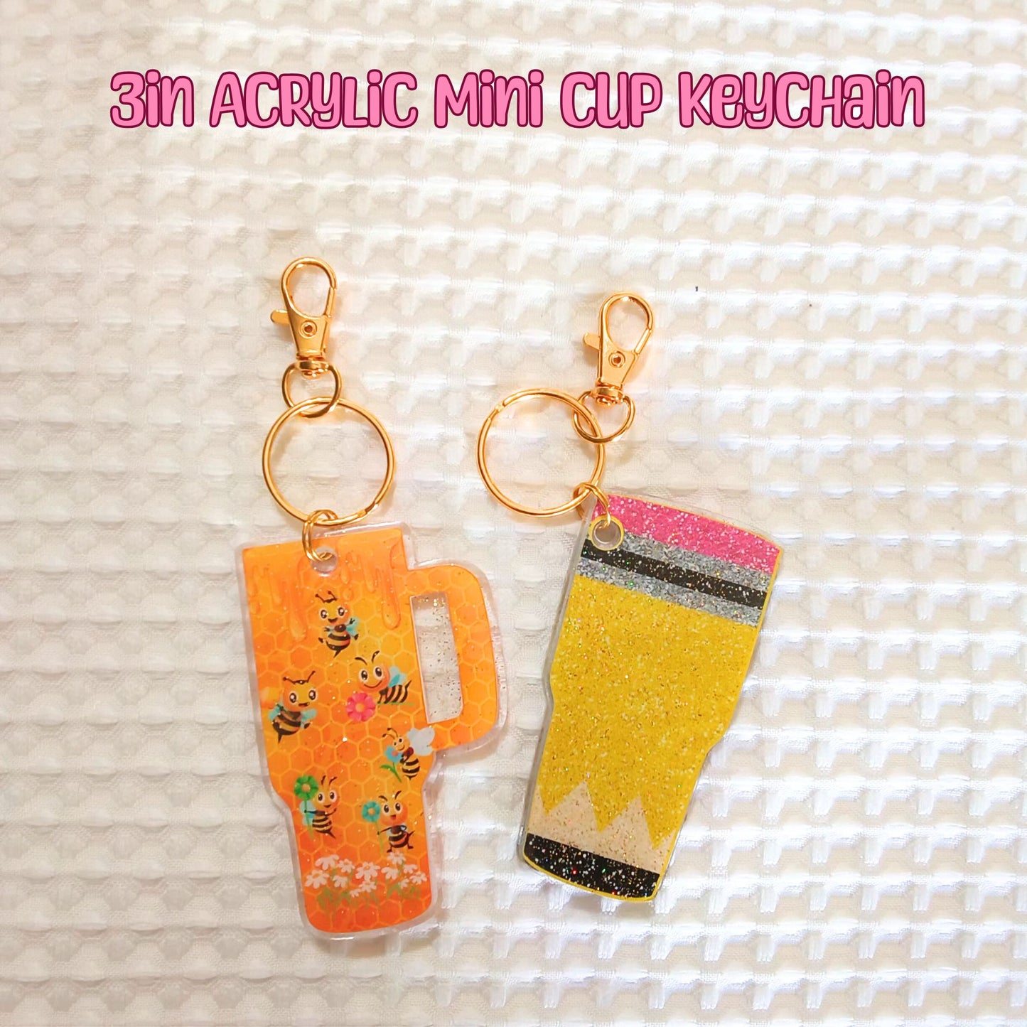 Honey Bees or Pencil Mini Tumbler Acrylic Resin Cup Keychain