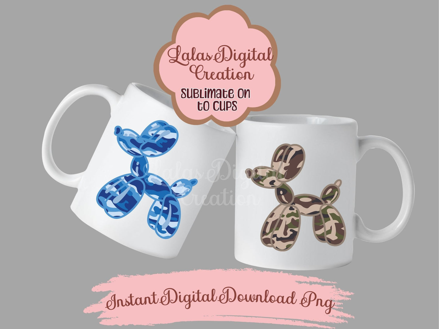 Preppy Camo Balloon Dog Clipart PNG Instant Digital Download