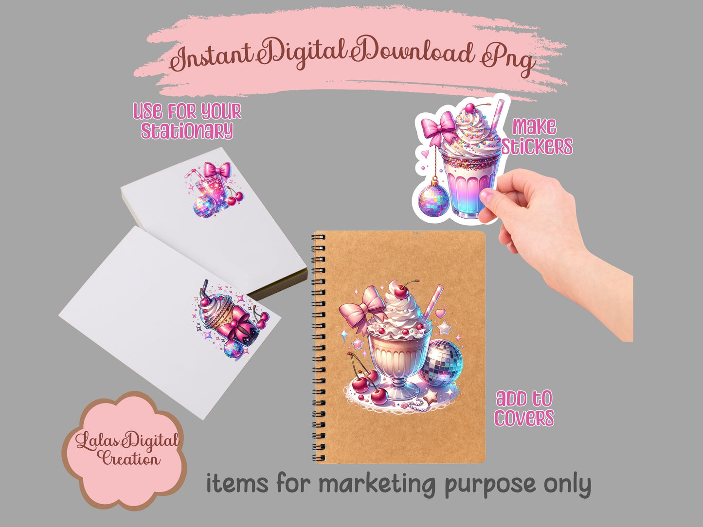 Disco Cherry Ice Cream Bundle Clipart PNG Instant Digital Download