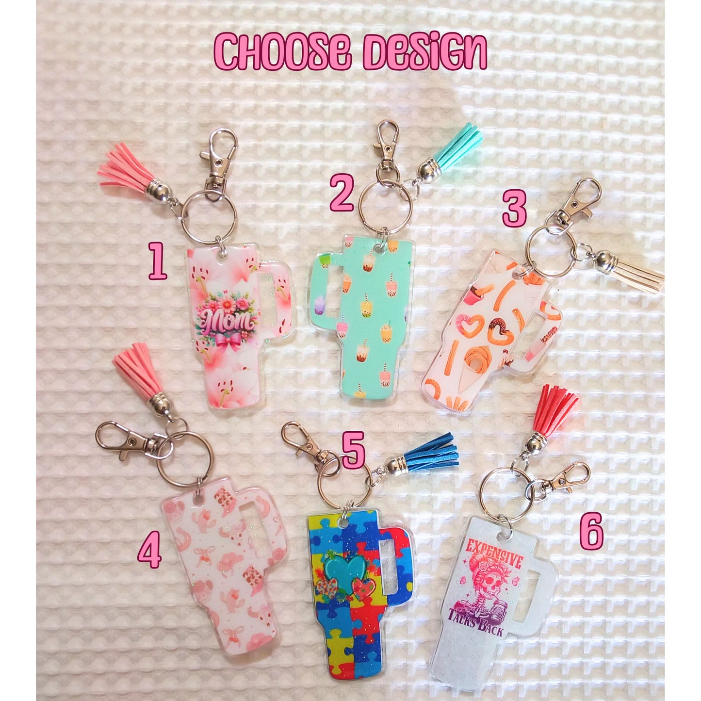 Tumbler Cup Keychain Daisy Sunflowers Glitter Resin with Tassel Keychain-Novelty Keychain-Resin Acrylic Keychain-With Tassel Keychain