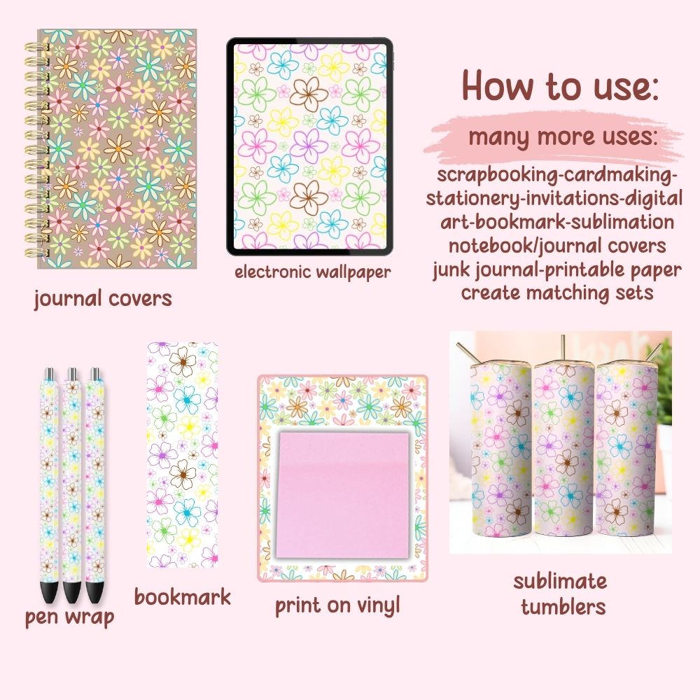 Neon Flowers Seamless Digital Pattern Paper Bundle