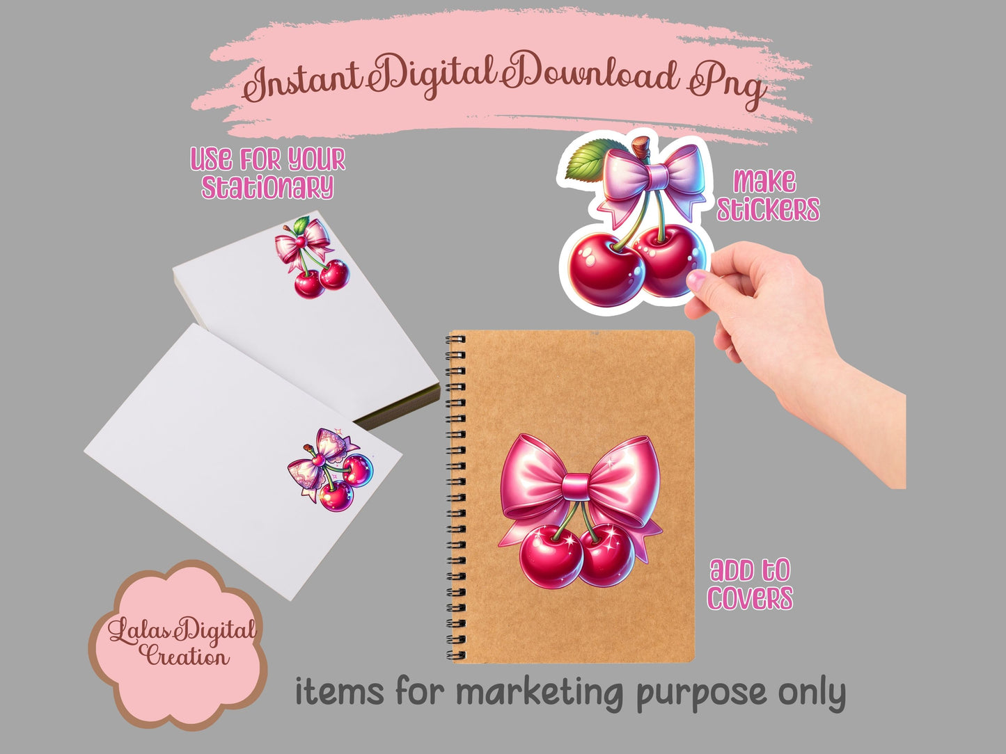 Cherry Coquette Bow Clipart PNG Instant Digital Download