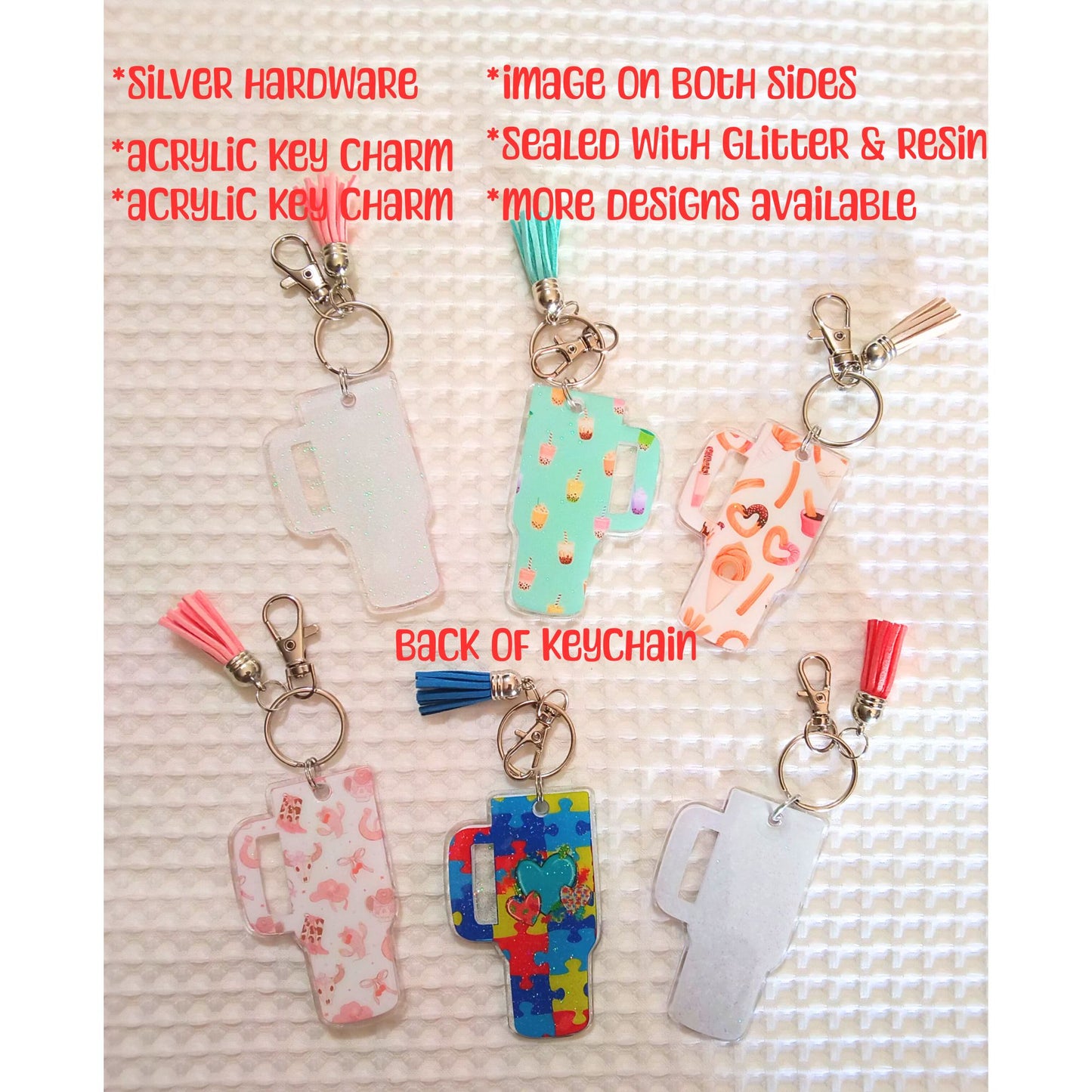 Tumbler Cup Keychain Daisy Sunflowers Glitter Resin with Tassel Keychain-Novelty Keychain-Resin Acrylic Keychain-With Tassel Keychain