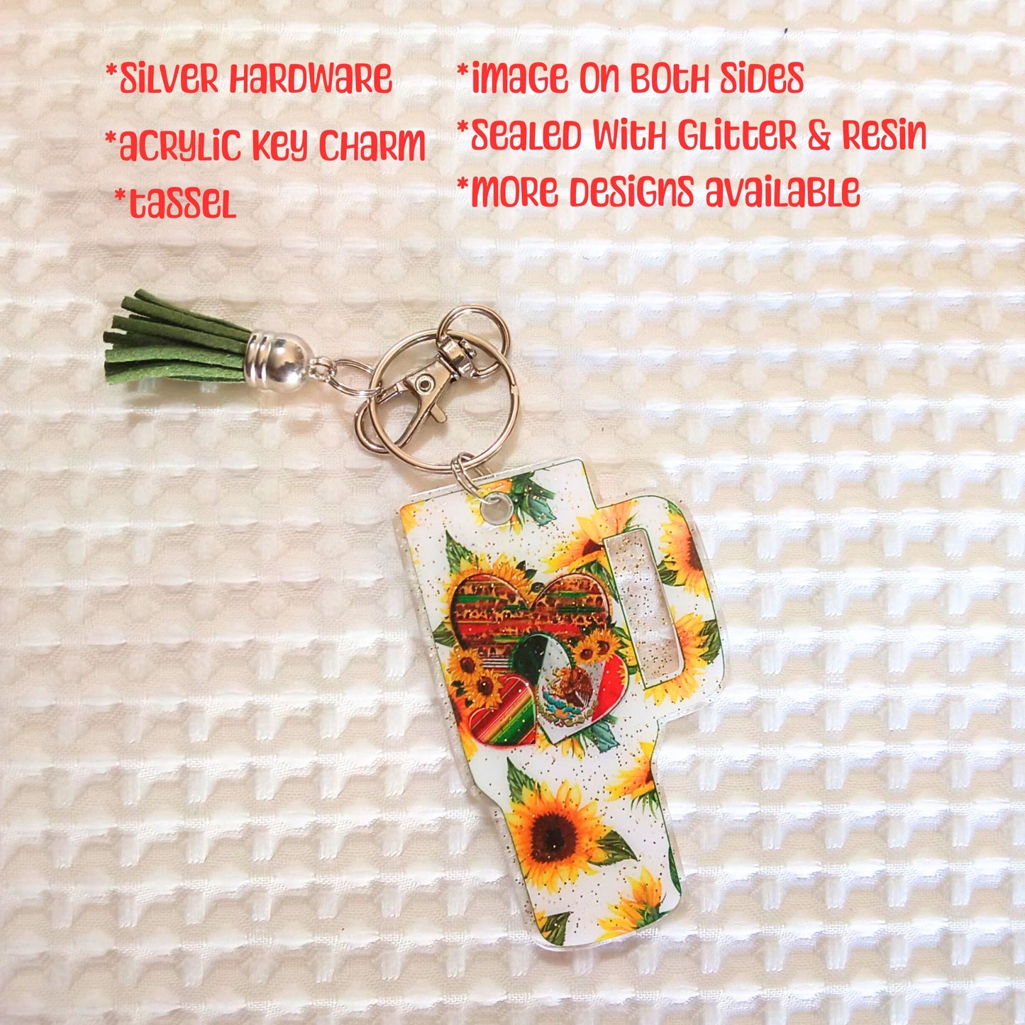 Tumbler Cup Keychain Mexico Pride Glitter Resin with Tassel Keychain-Novelty Keychain-Resin Acrylic Keychain-With Tassel Keychain