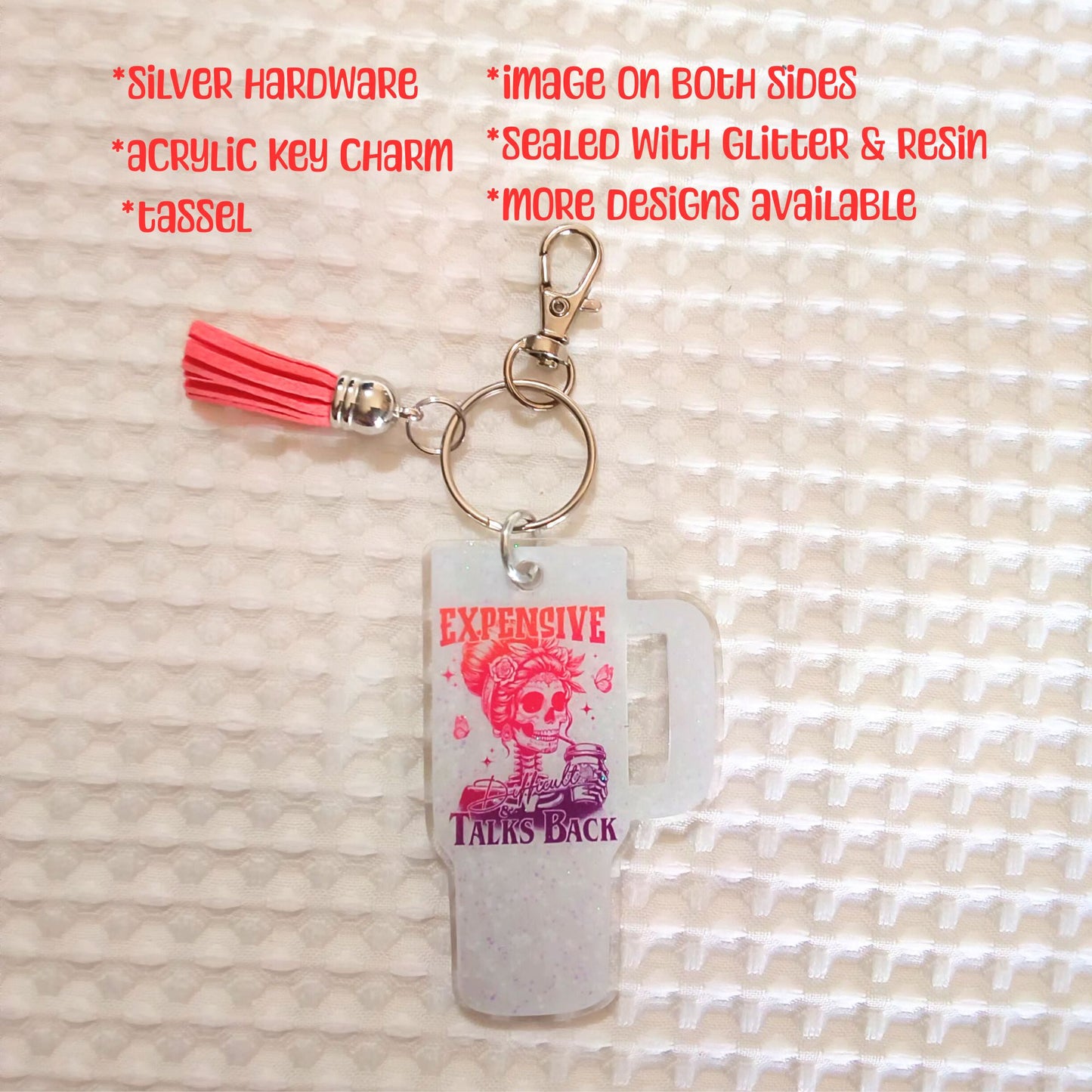 Tumbler Cup Keychain Daisy Sunflowers Glitter Resin with Tassel Keychain-Novelty Keychain-Resin Acrylic Keychain-With Tassel Keychain
