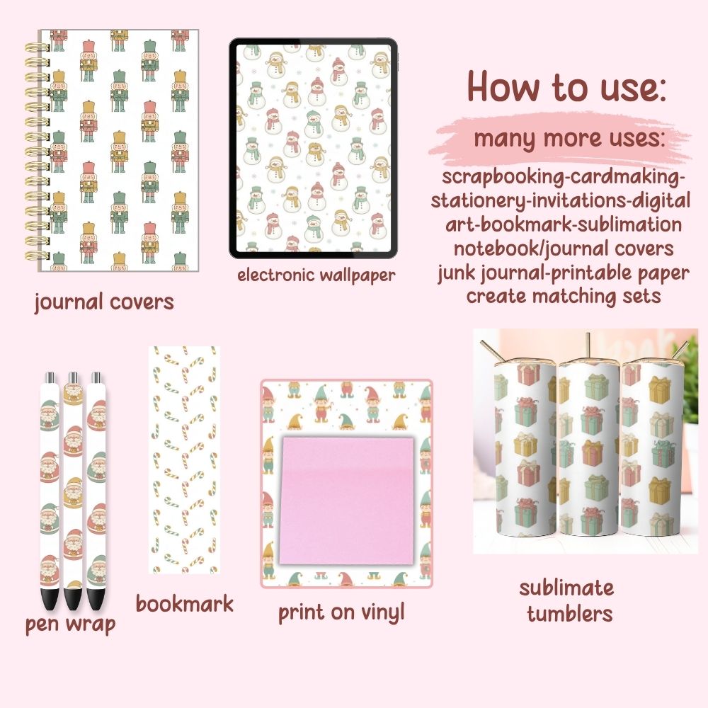 Boho Christmas Digital Pattern Paper Bundle