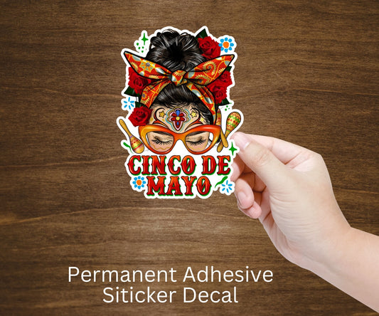 Cinco de Mayo Messy Mom Bun Vinyl Sticker Decal