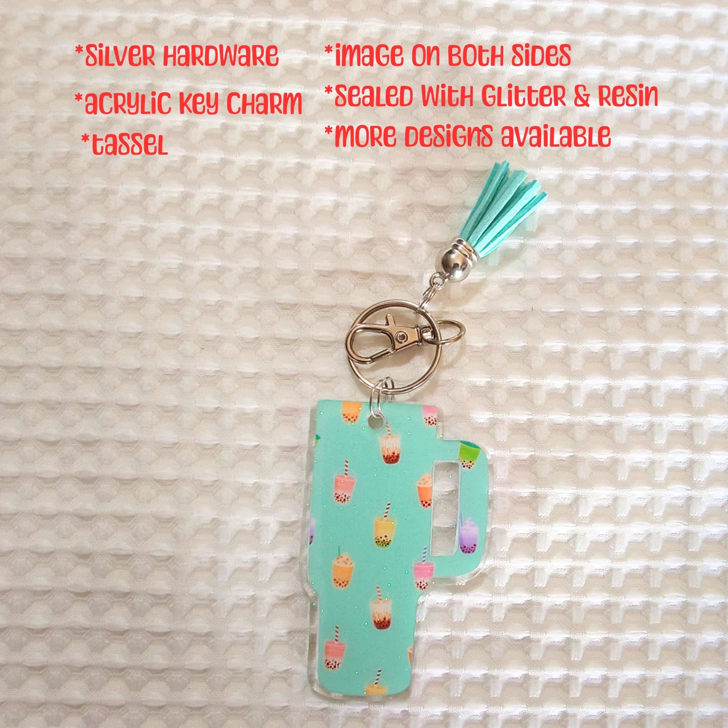 Tumbler Cup Keychain Daisy Sunflowers Glitter Resin with Tassel Keychain-Novelty Keychain-Resin Acrylic Keychain-With Tassel Keychain