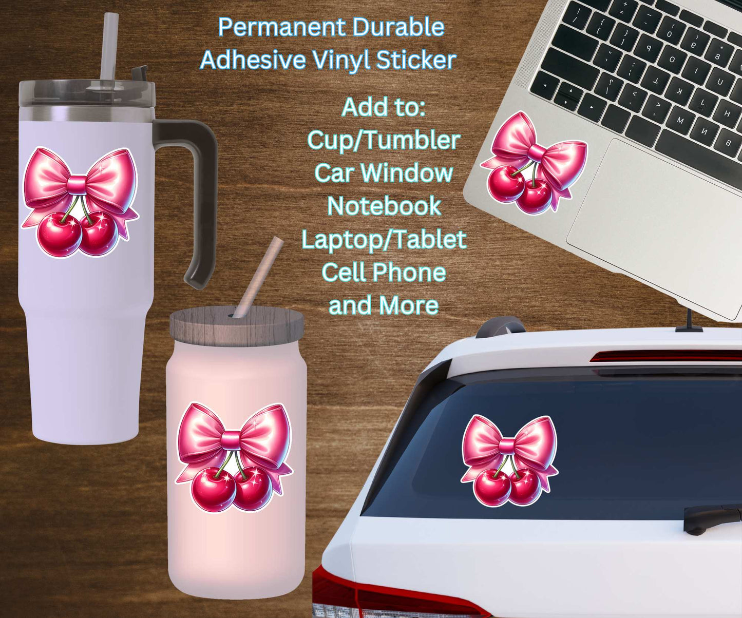 Cherry Coquette Bow Vinyl Sticker Decal