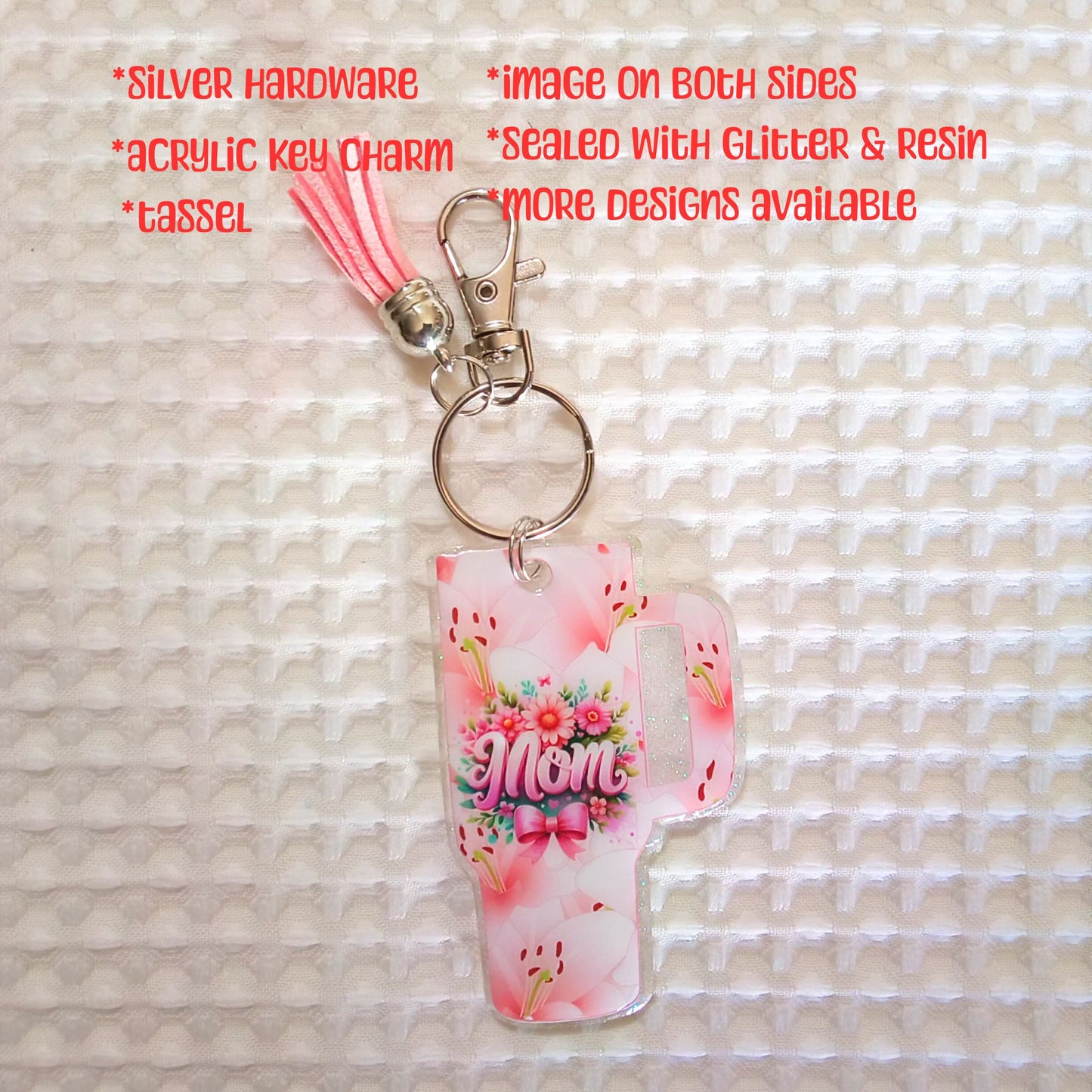 Tumbler Cup Keychain Daisy Sunflowers Glitter Resin with Tassel Keychain-Novelty Keychain-Resin Acrylic Keychain-With Tassel Keychain