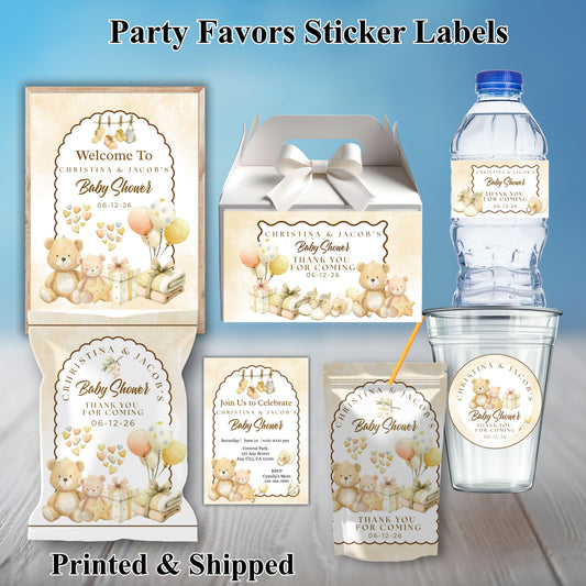 Boho Bear Neutral Baby Shower Party Sticker Labels