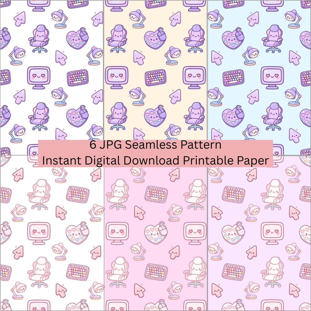 Kawaii Retro Computer Seamless Repeating Pattern Paper Bundle Set