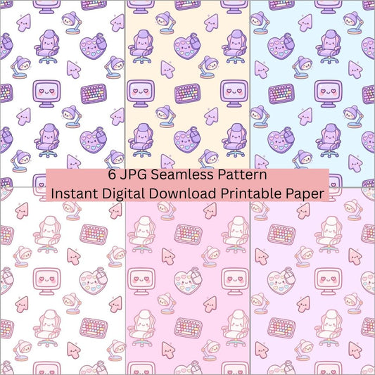 Kawaii Retro Computer Seamless Repeating Pattern Paper Bundle Set