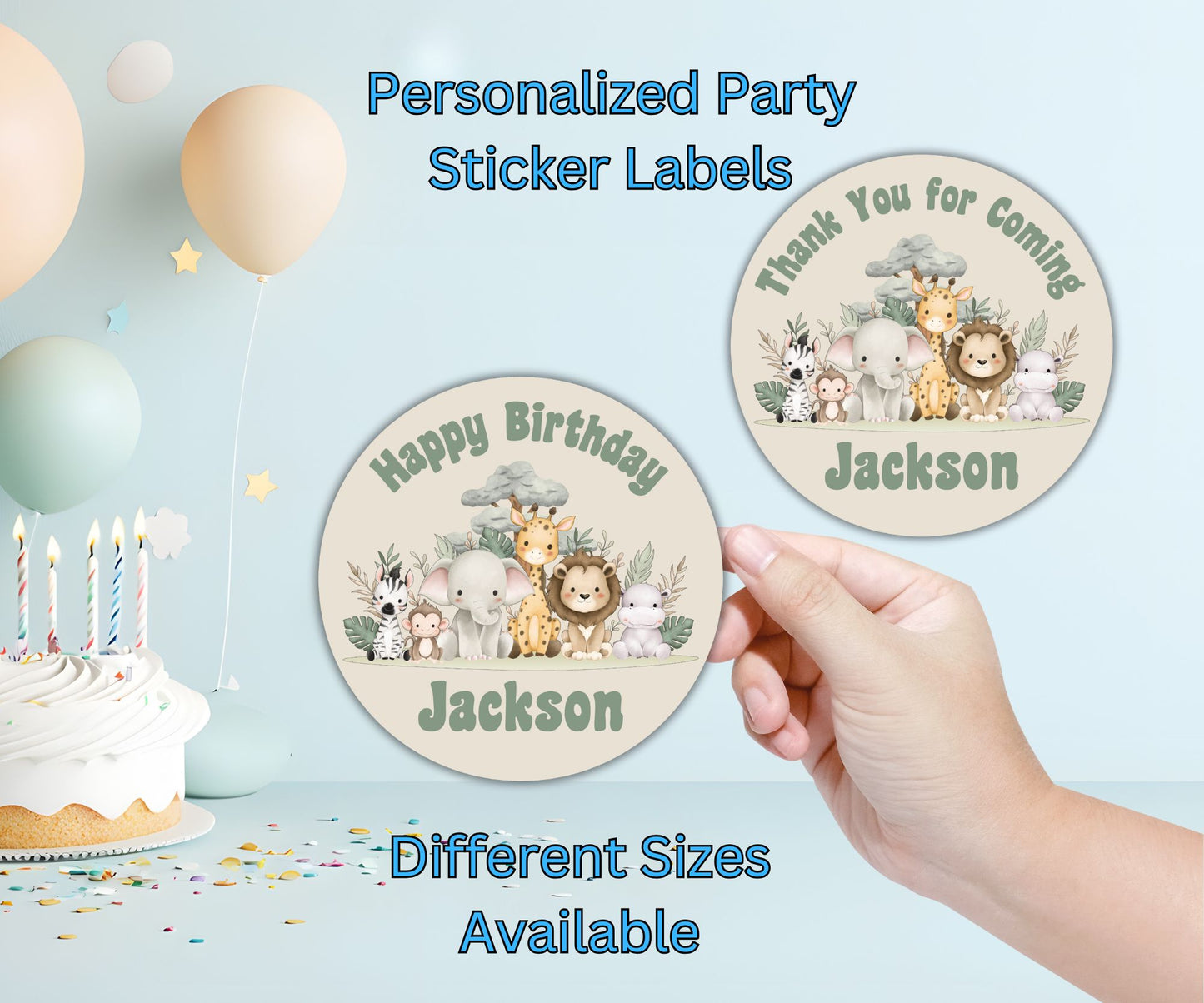 Safari Wild Animals Birthday Party Sticker Labels