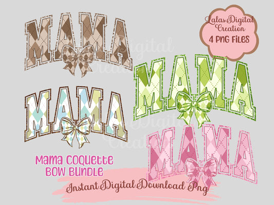 Argyle Varsity MAMA Bow Clipart Bundle Instant Digital PNG Download