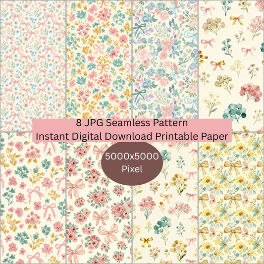 Cottagecore Bow Seamless Repeating Pattern Paper Bundle