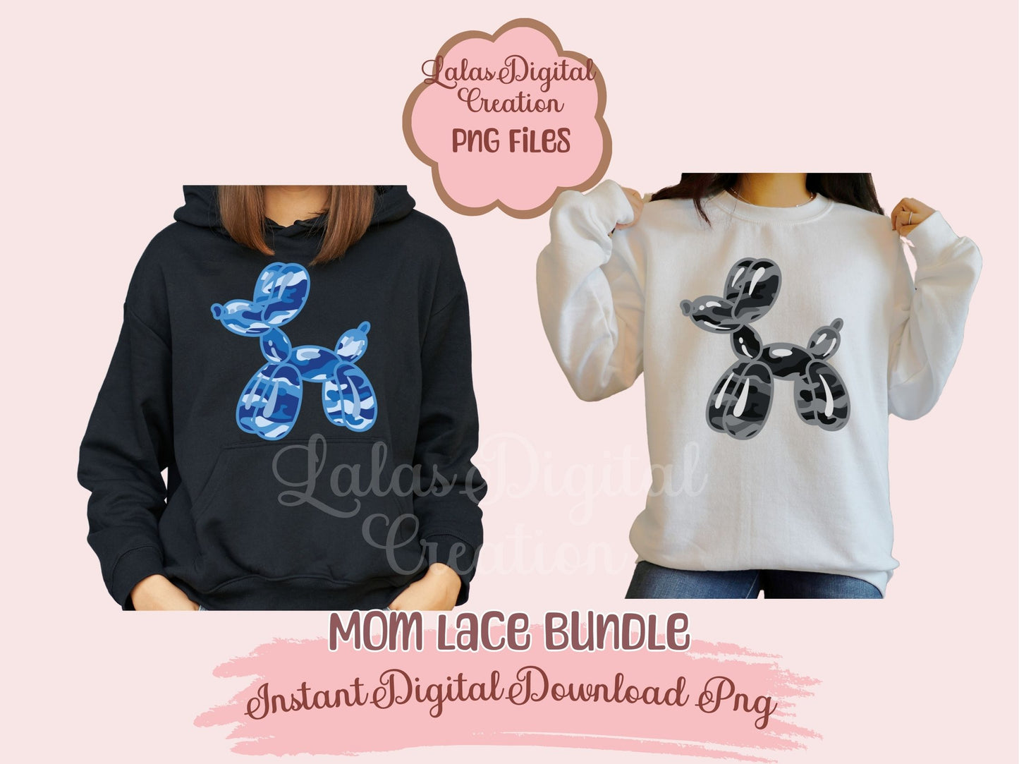 Preppy Camo Balloon Dog Clipart PNG Instant Digital Download