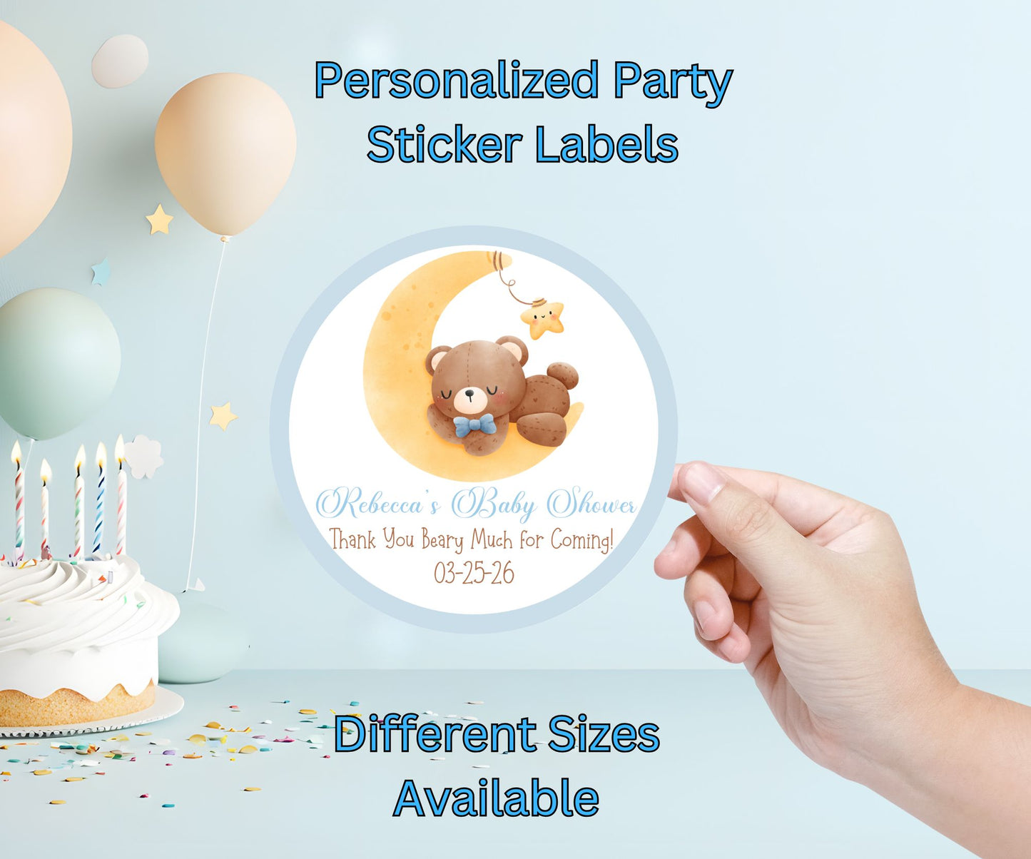 Baby Boy Bear Baby Shower Party Sticker Labels
