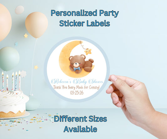 Baby Boy Bear Baby Shower Party Sticker Labels