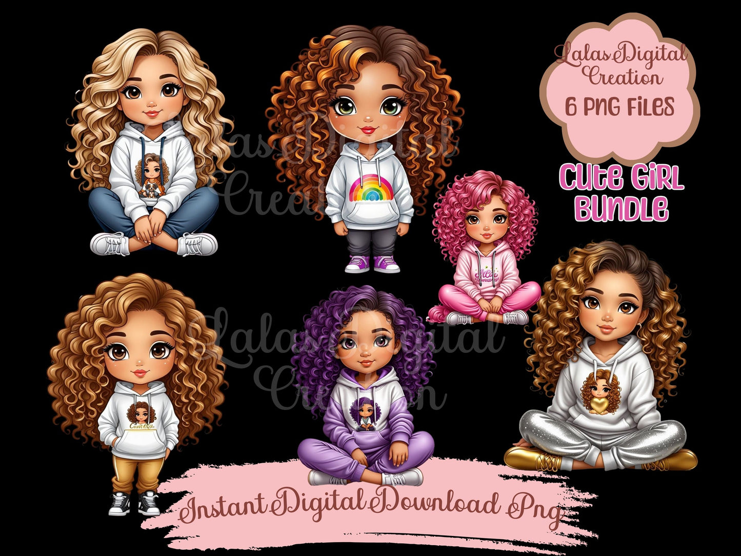 Cute Girl Clipart Bundle Instant Digital PNG Download