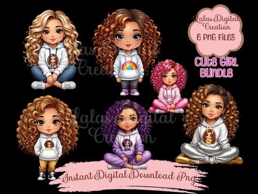 Cute Girl Clipart Bundle Instant Digital PNG Download