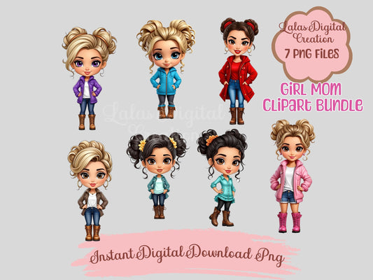 Girl Mom Clipart Bundle Instant Digital PNG Download