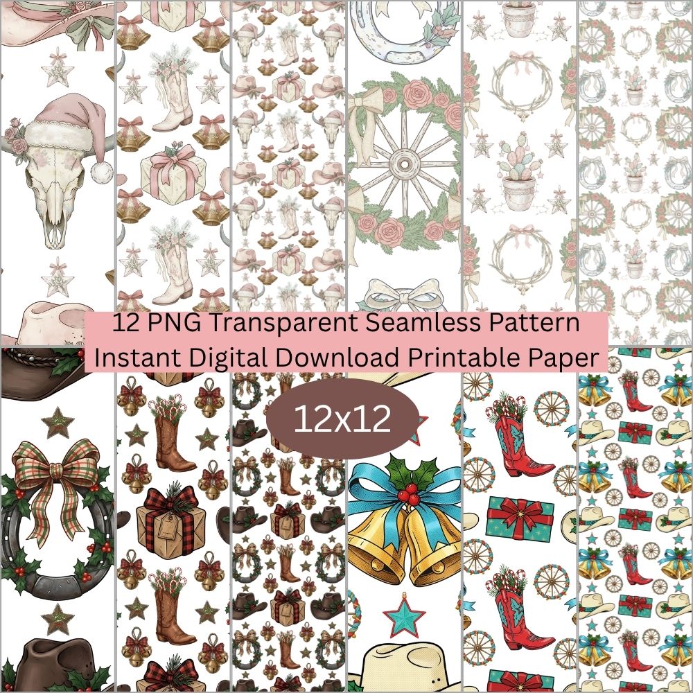 Western Christmas Seamless Digital Pattern Paper Bundle