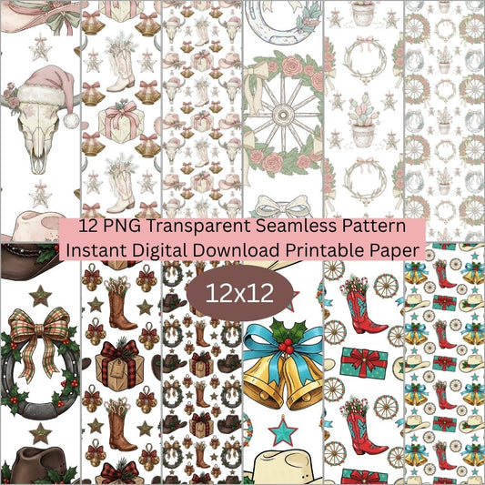 Western Christmas Seamless Digital Pattern Paper Bundle