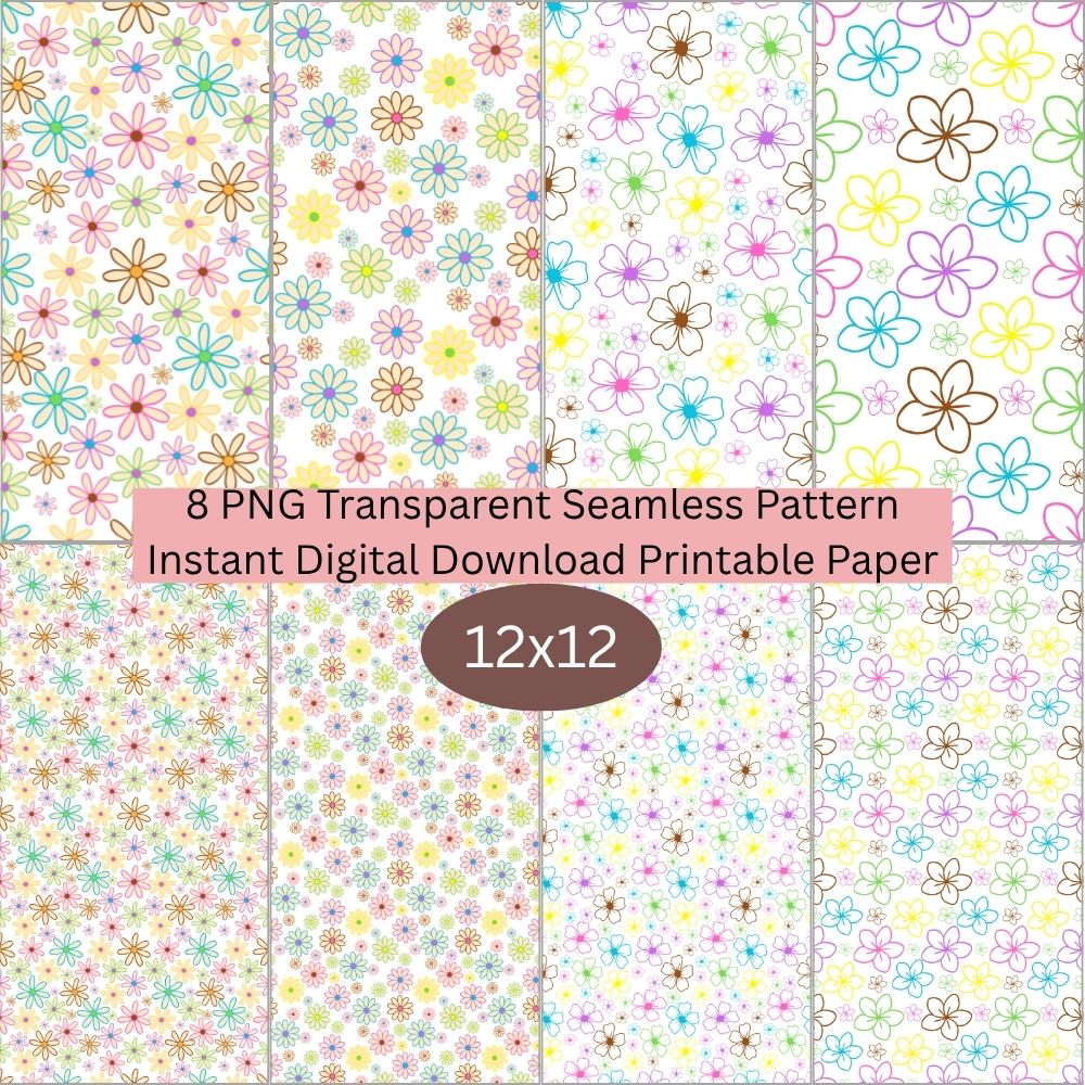 Neon Flowers Seamless Digital Pattern Paper Bundle