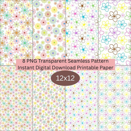 Neon Flowers Seamless Digital Pattern Paper Bundle