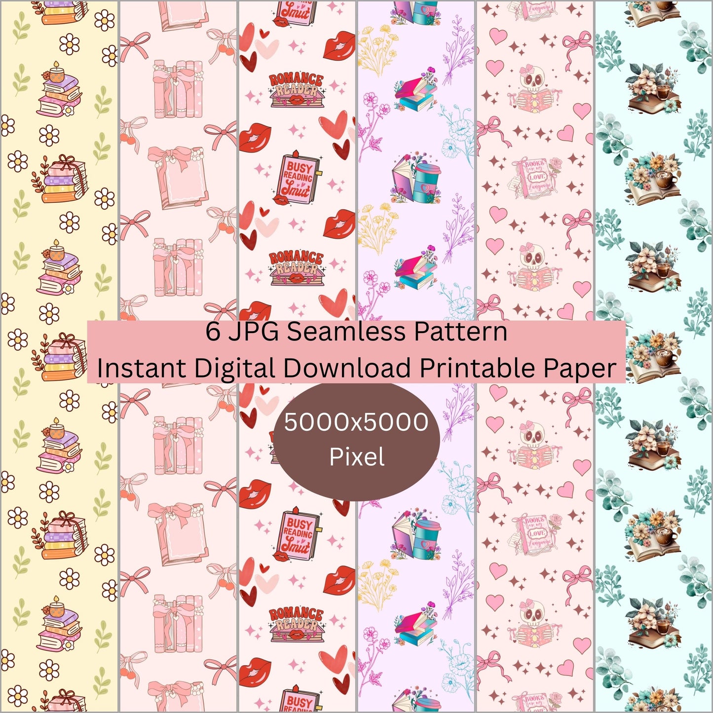 Bookish Book Lover Seamless Repeating Pattern Paper Bundle
