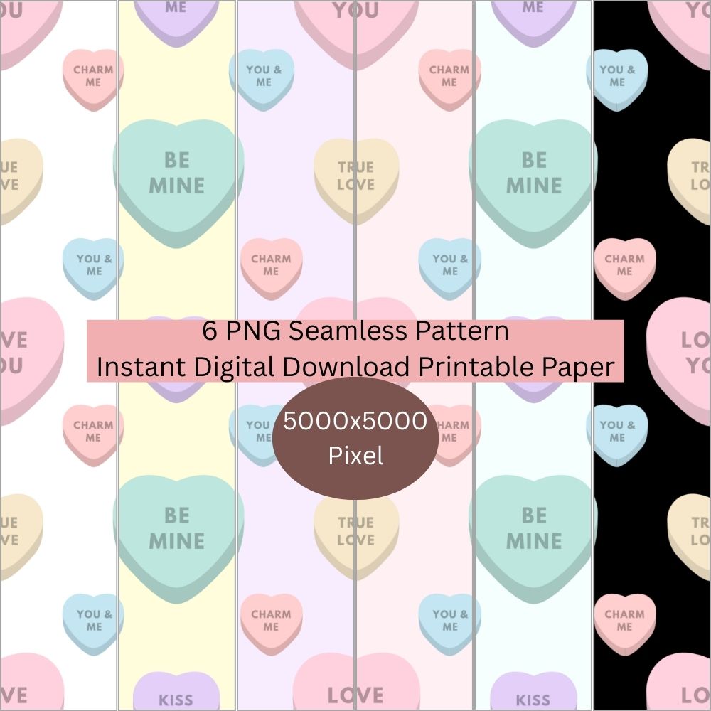 1 Valentines Heart Candy Seamless Repeating Pattern Paper Bundle Set