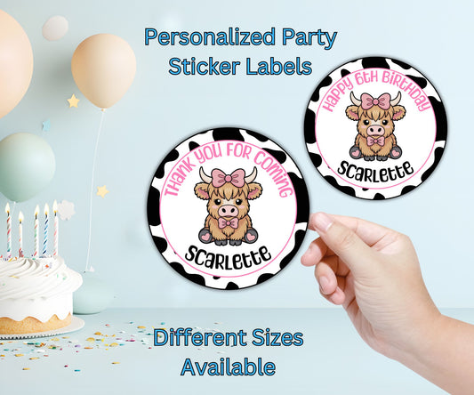 Girls Baby Cow Party Sticker Labels