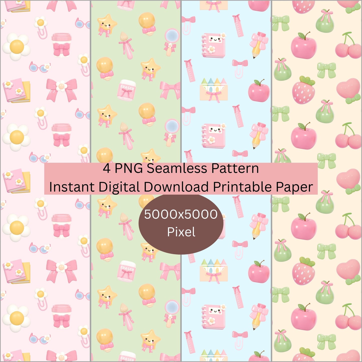 Preppy Back to School Seamless Repeating Pattern Paper Bundle Set