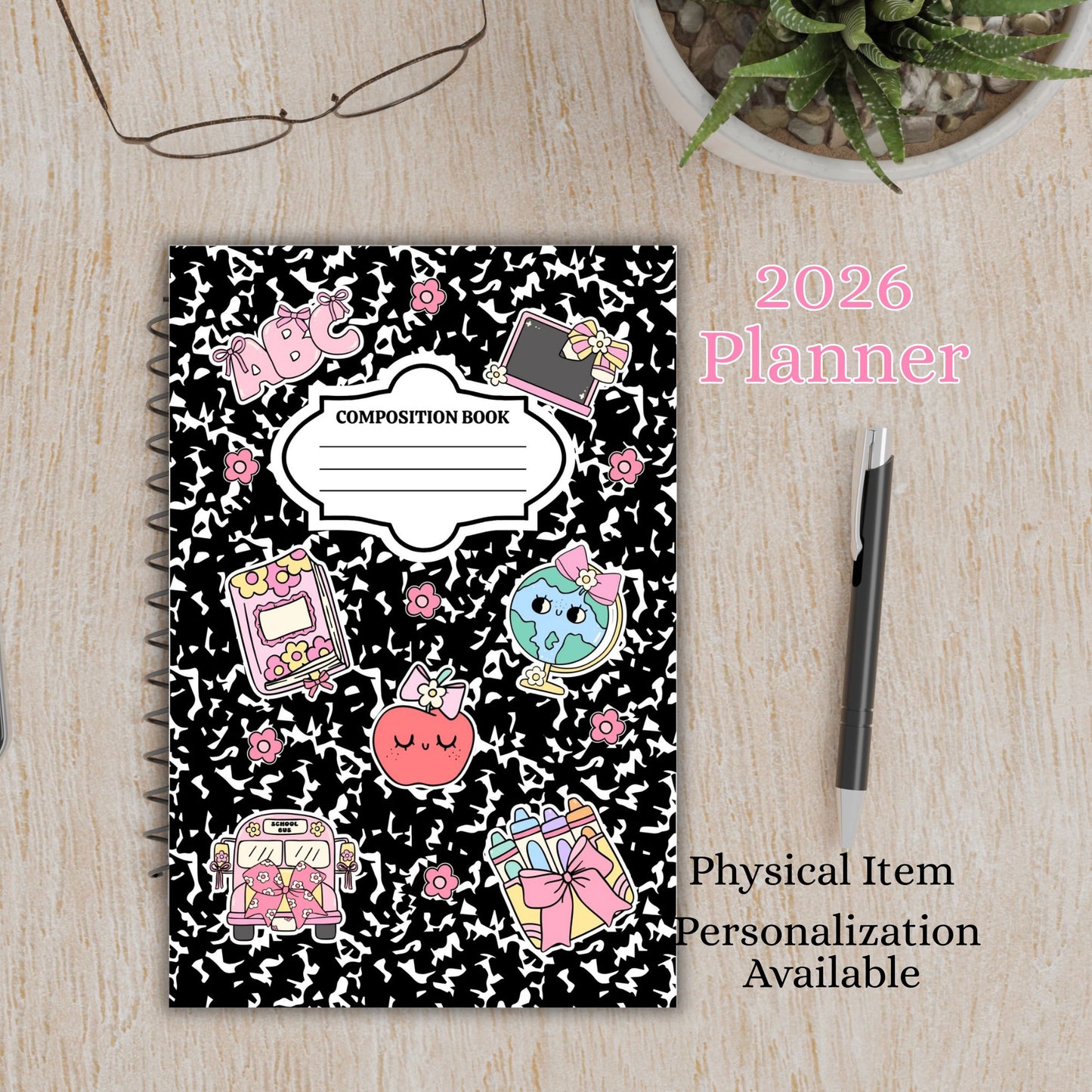 Personalized Composition Style Black Academic Calendar Planner