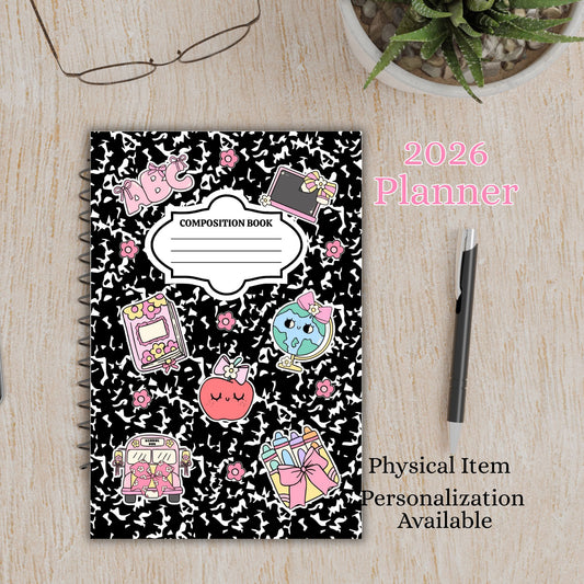 Personalized Composition Style Black Academic Calendar Planner