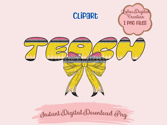 Teach Coquette Bow Clipart PNG Instant Digital Download
