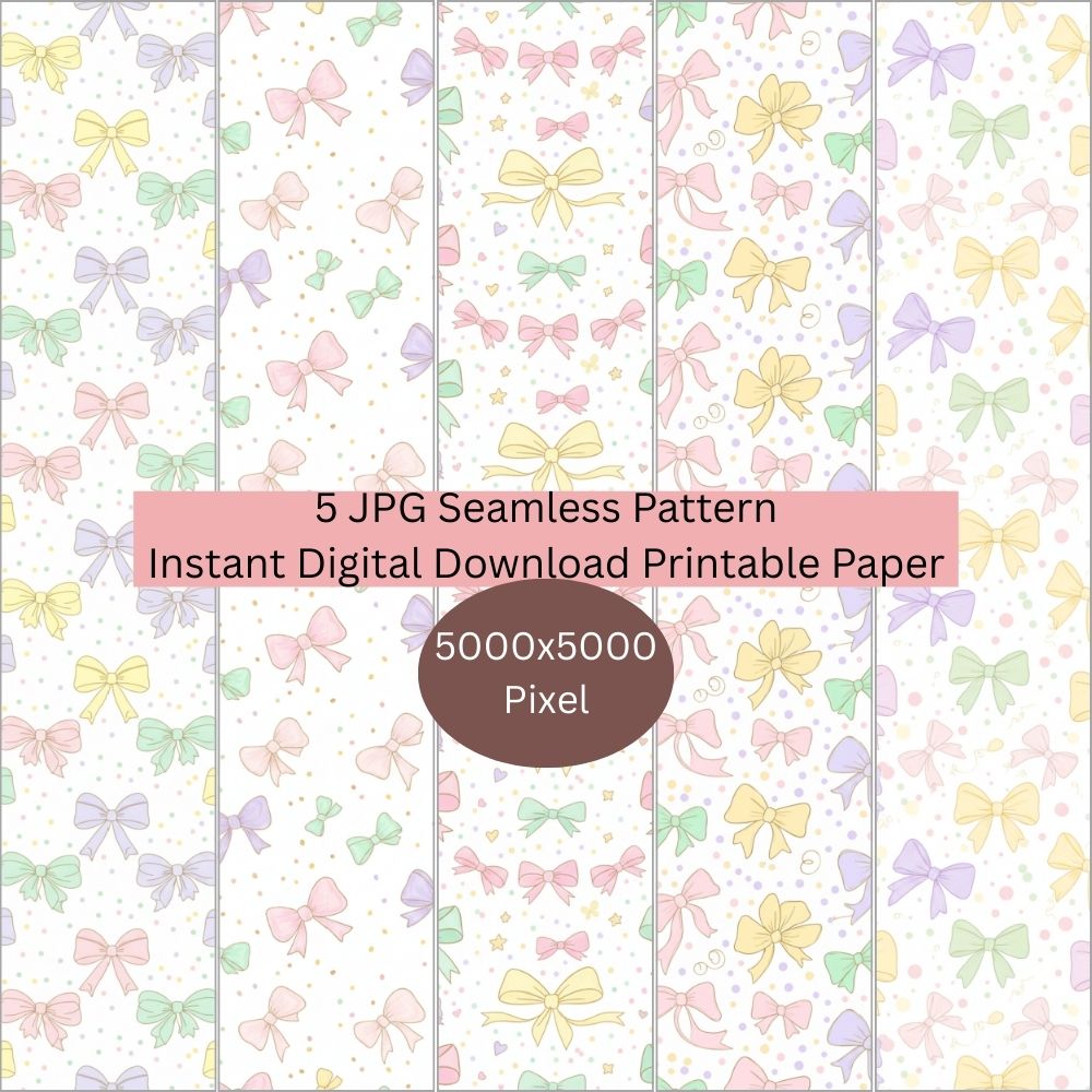 Easter Pastel Coquette Bow Seamless Repeating Pattern Paper Bundle Set