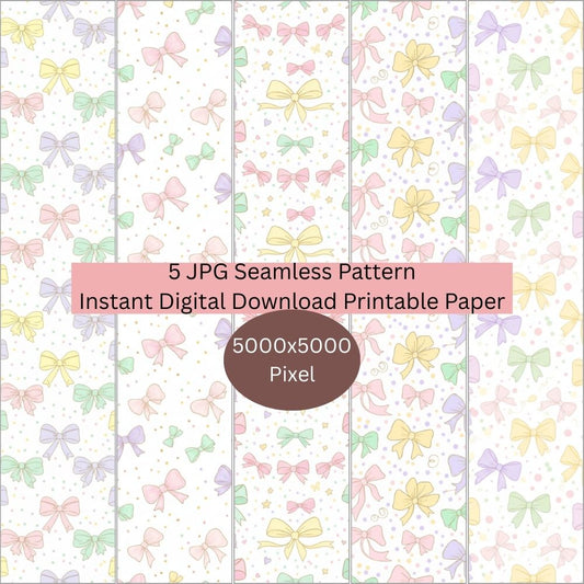 Easter Pastel Coquette Bow Seamless Repeating Pattern Paper Bundle Set