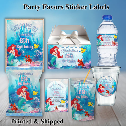 Little Mermaid Party Sticker Labels