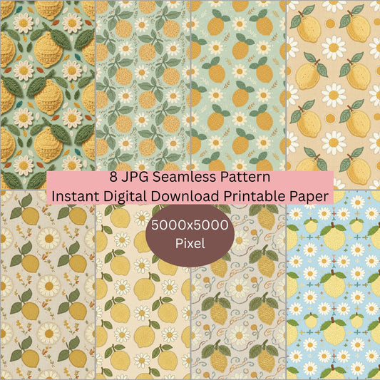 Faux Lemon Crochet Seamless Repeating Pattern Paper Bundle