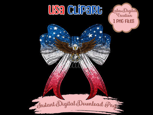 USA American Flag Coquette Bow Clipart PNG Instant Digital Download