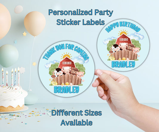 Boys Farm Animals Party Sticker Labels
