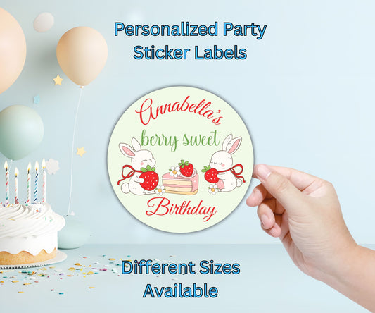 StrawBerry Sweet Girls Birthday Party Sticker Labels