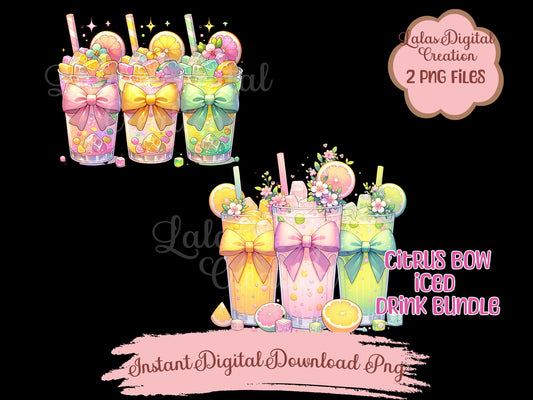 Citrus Iced Drink Clipart Bundle Instant Digital PNG Download