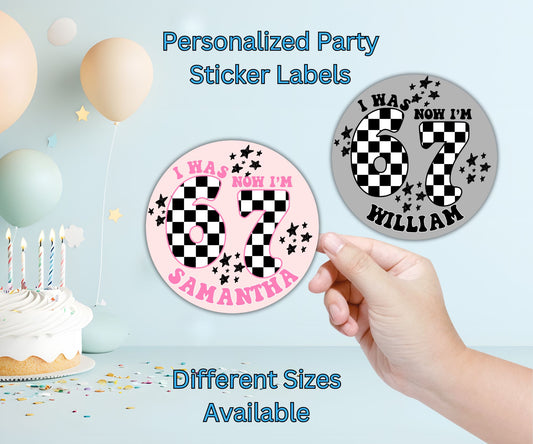 6-7 Checkered Boys Girls Party Sticker Labels