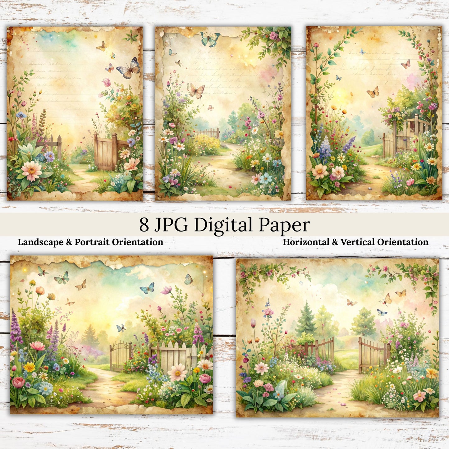 Whimsical Spring Garden Digital Paper Pack Bundle