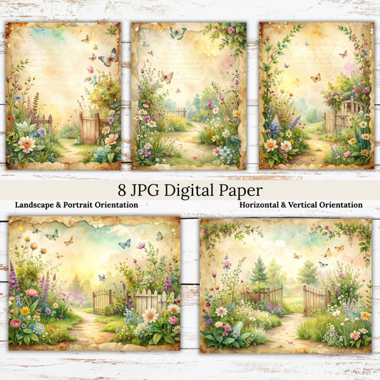 Whimsical Spring Garden Digital Paper Pack Bundle