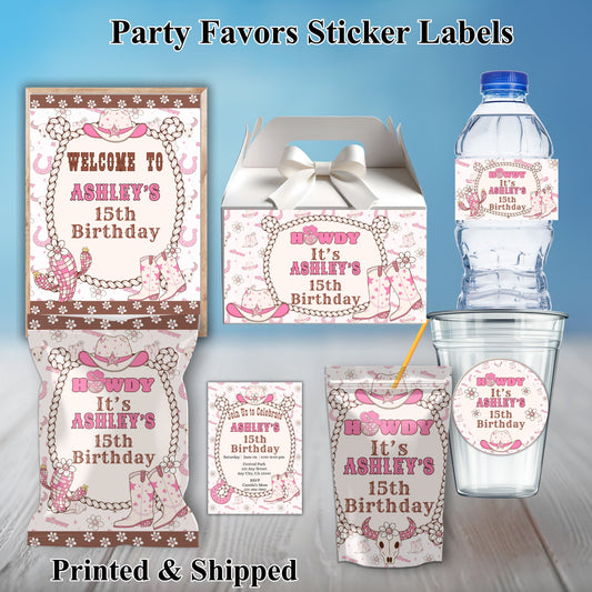 Western Girl Birthday Party Sticker Labels
